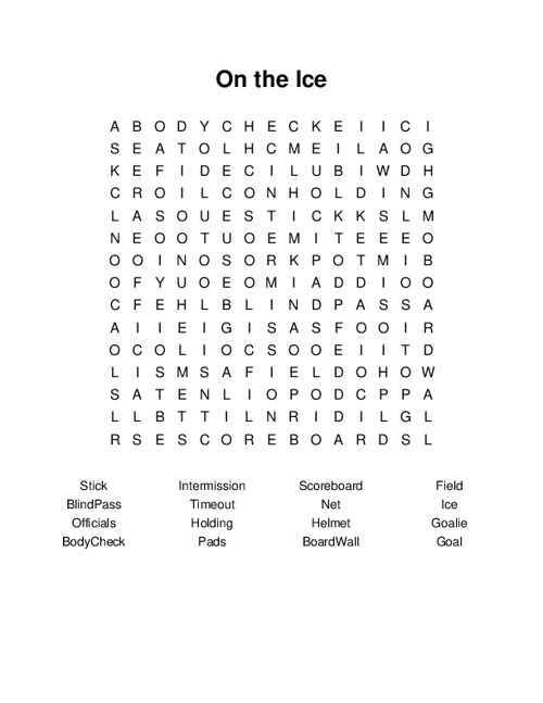 On the Ice Word Search Puzzle