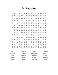 On Vacation Word Search Puzzle