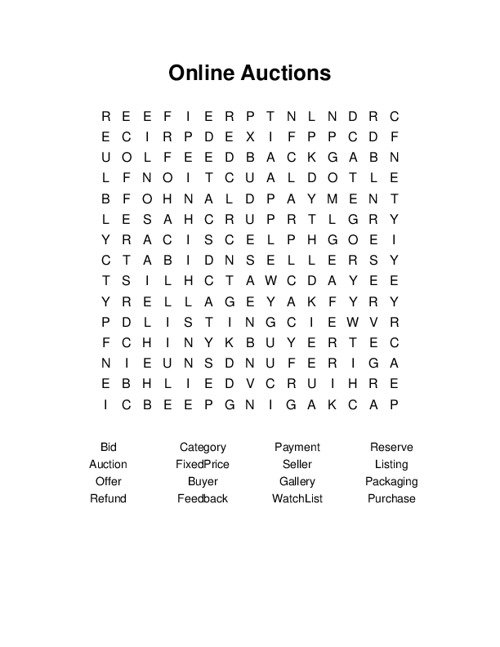 Online Auctions Word Search Puzzle
