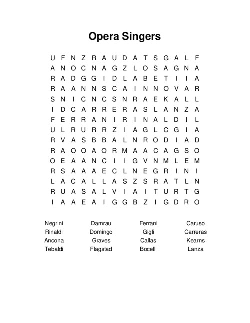 Opera Singers Word Search Puzzle