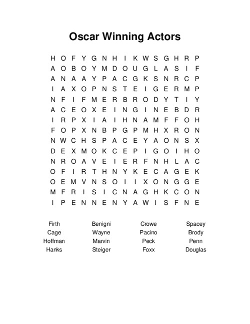Oscar Winning Actors Word Search Puzzle