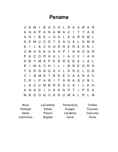 Panama Word Search Puzzle
