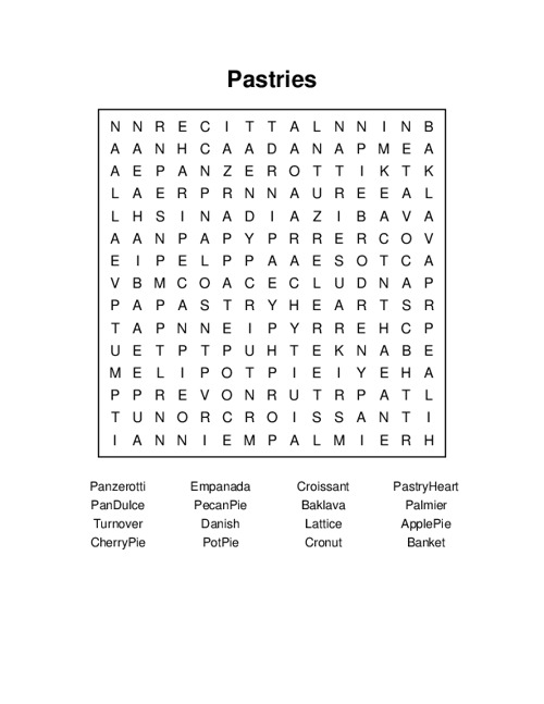 Pastries Word Search Puzzle