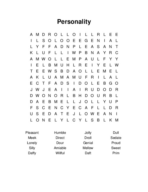 Personality Word Search Puzzle