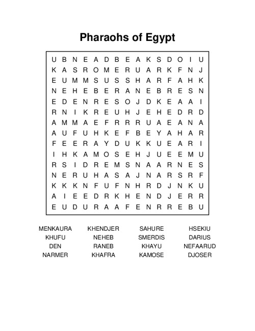 Pharaohs of Egypt Word Search Puzzle