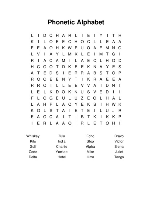  Phonetic Alphabet Word Search 