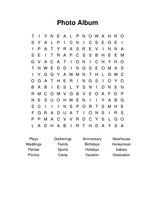 Photo Album Word Search Puzzle