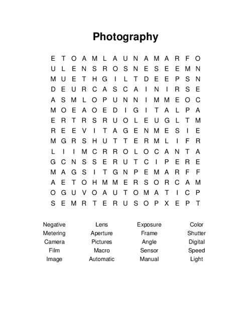 Photography Word Search Puzzle