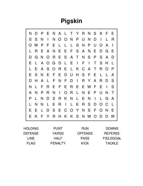 Pigskin Word Search Puzzle