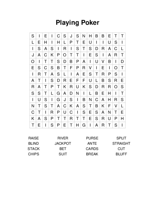 Playing Poker Word Search Puzzle