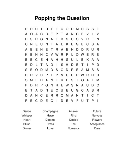 Popping the Question Word Search Puzzle