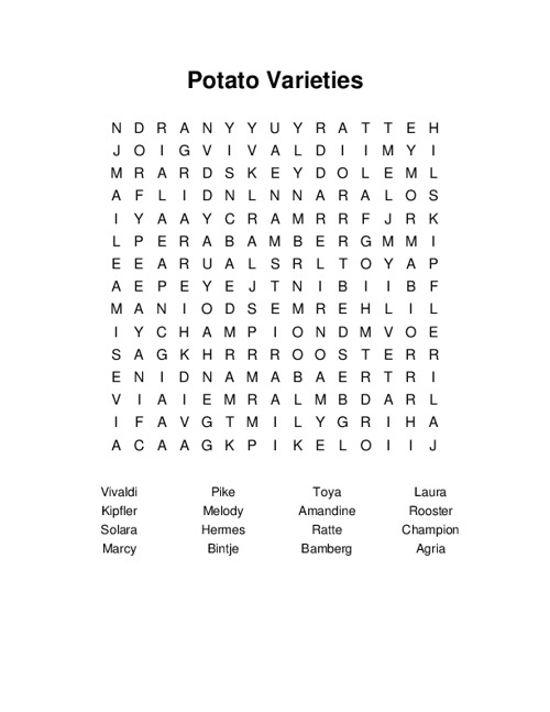 Potato Varieties Word Search Puzzle