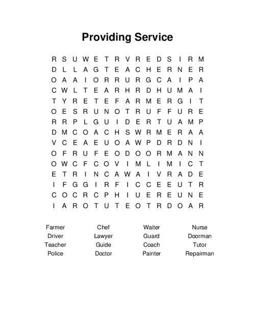 Providing Service Word Search Puzzle