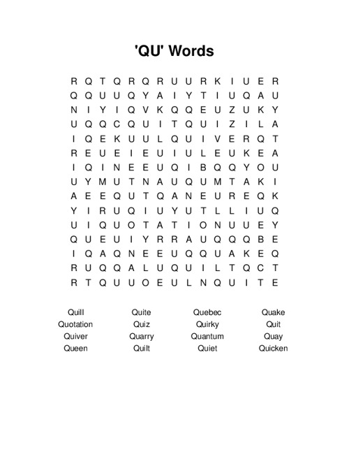  QU Words Word Search