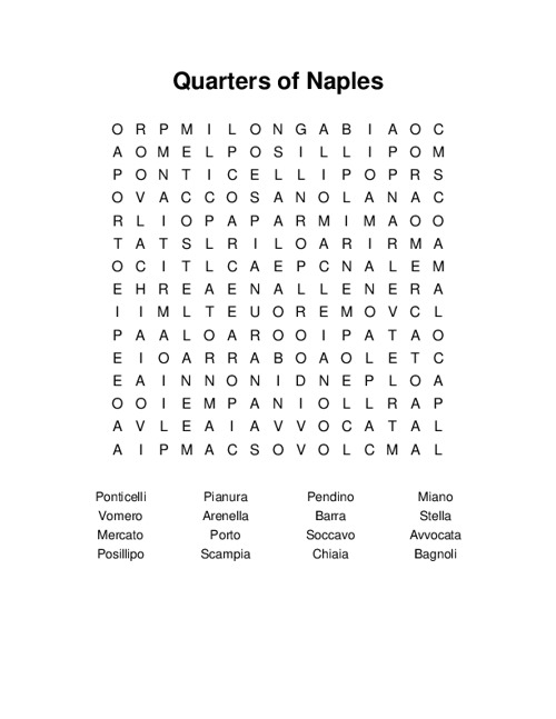 Quarters of Naples Word Search Puzzle