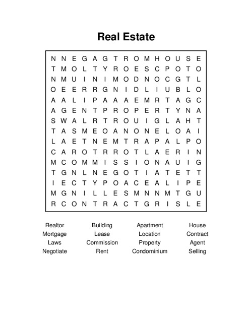 Real Estate Word Search Puzzle