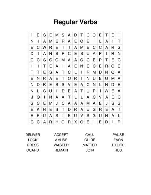Regular Verbs Word Search Puzzle