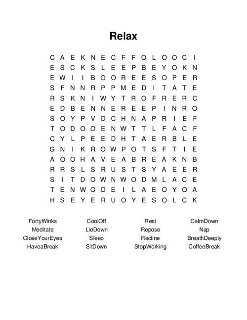 Relax Word Search Puzzle