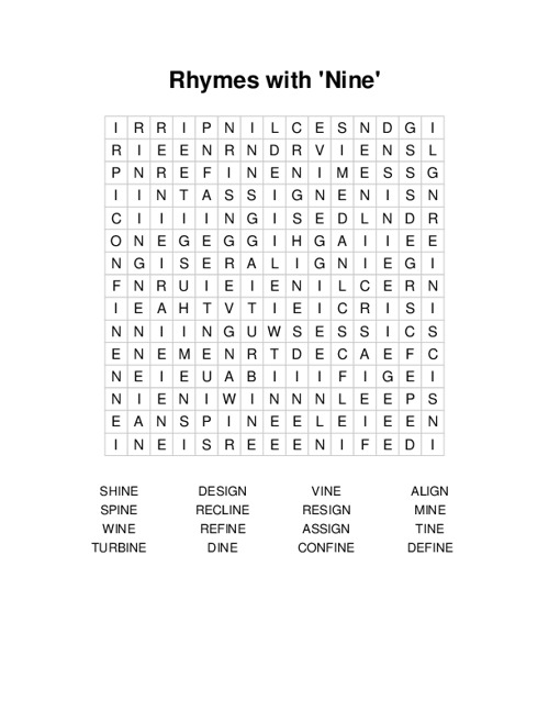 Rhymes with Nine Word Search Puzzle