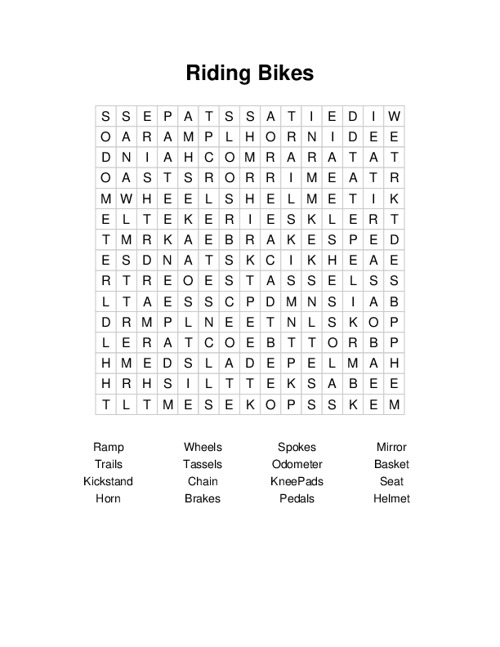 Riding Bikes Word Search Puzzle