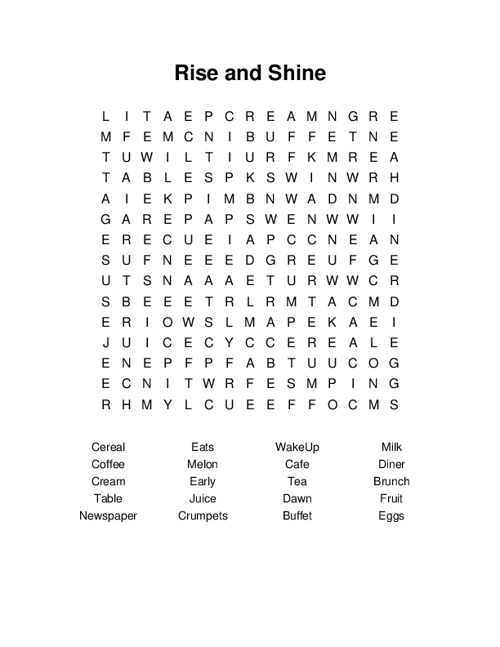 Rise and Shine Word Search Puzzle