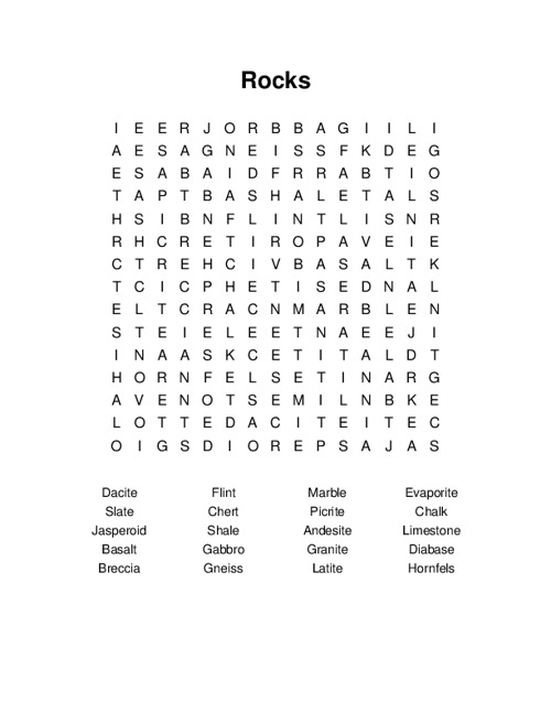 Rocks Word Search