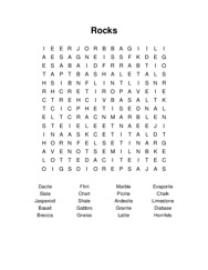 Rocks Word Search Puzzle