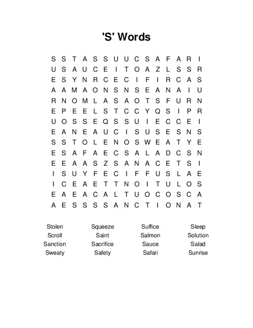 S Words Word Search Puzzle