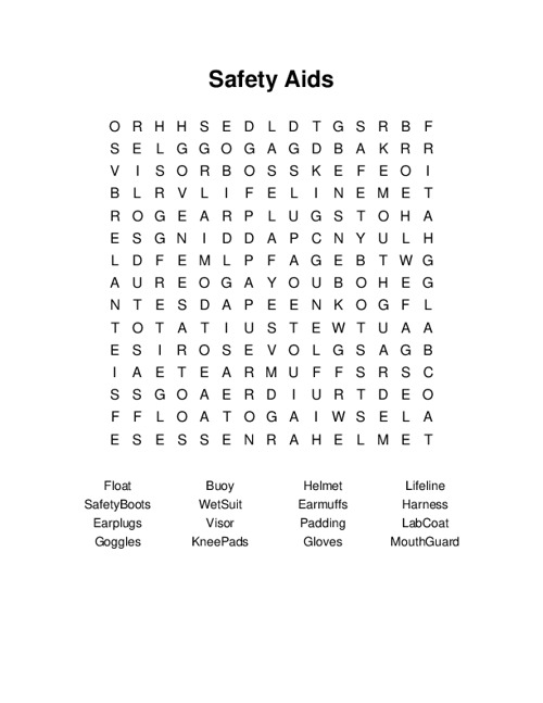 Safety Aids Word Search Puzzle