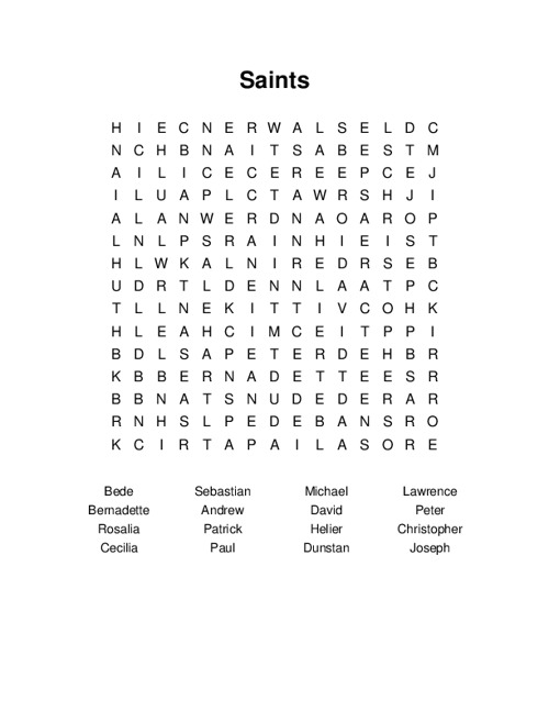 Saints Word Search Puzzle