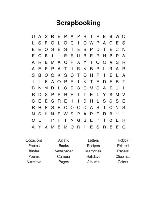 Scrapbooking Word Search Puzzle