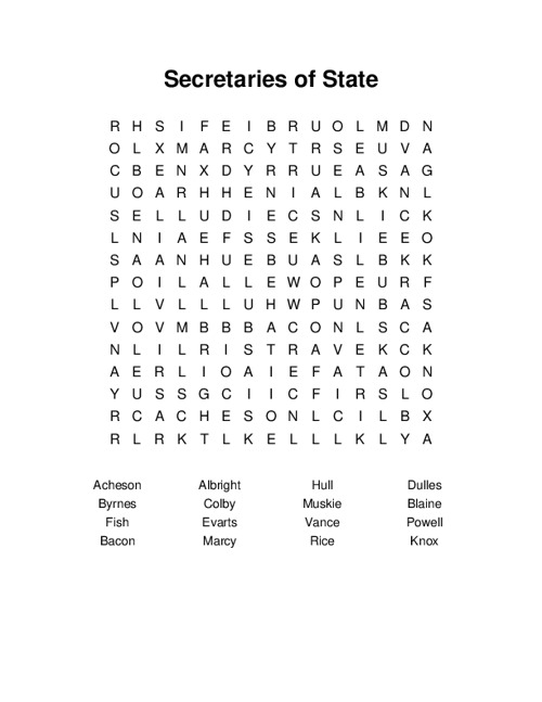 Secretaries of State Word Search Puzzle