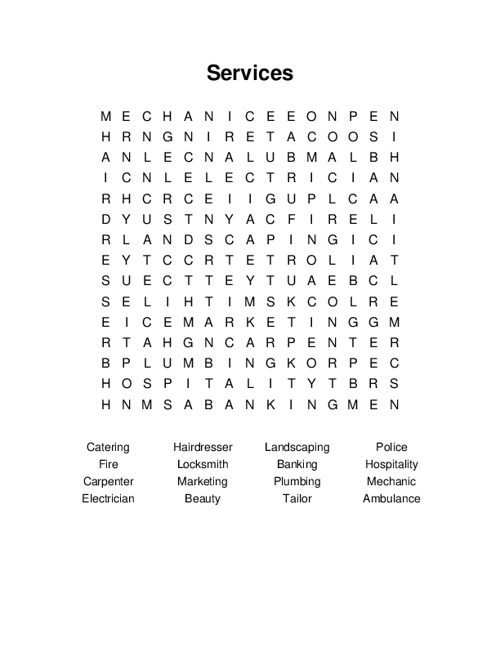 Services Word Search Puzzle