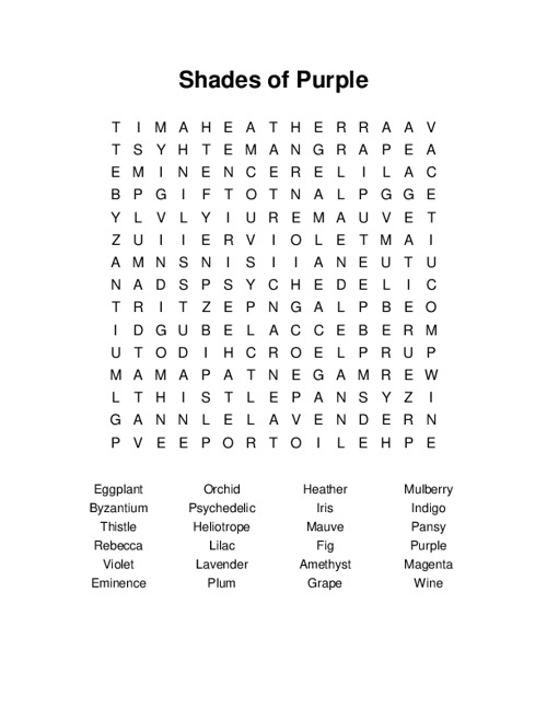 Shades of Purple Word Search Puzzle
