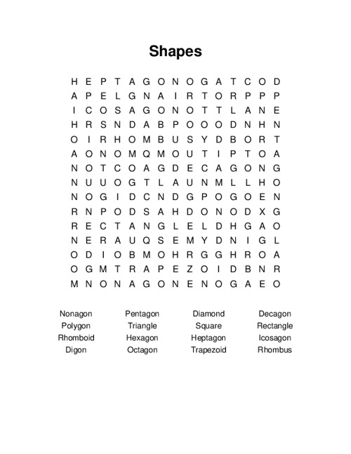 Shapes Word Search Puzzle