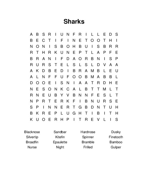 Sharks Word Search Puzzle
