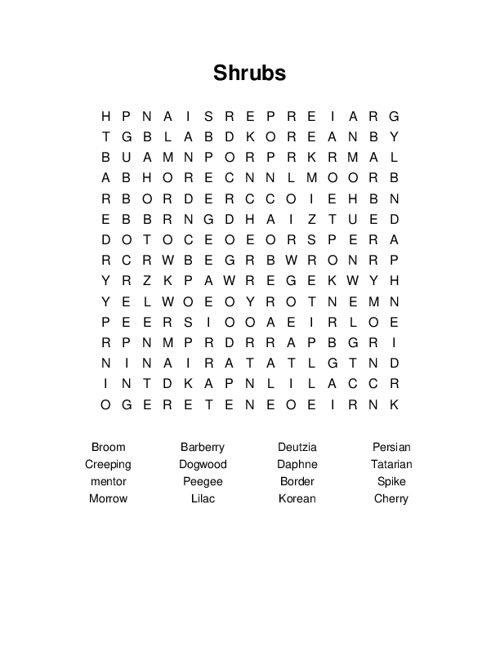 Shrubs Word Search Puzzle