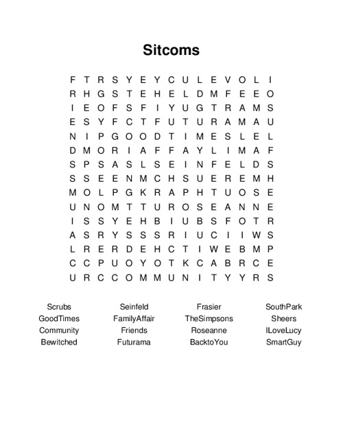 Sitcoms Word Search Puzzle
