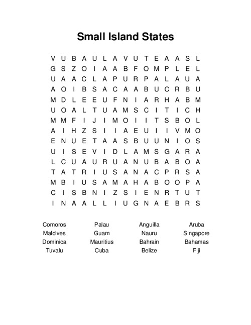 Small Island States Word Search Puzzle