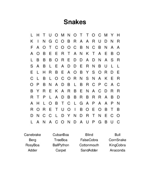 Snakes Word Search Puzzle