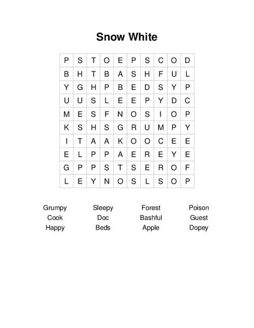 Snow White Word Search Puzzle