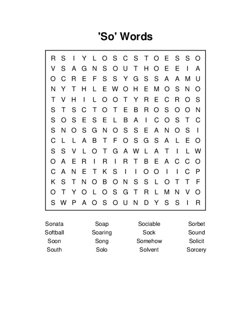 So Words Word Search Puzzle