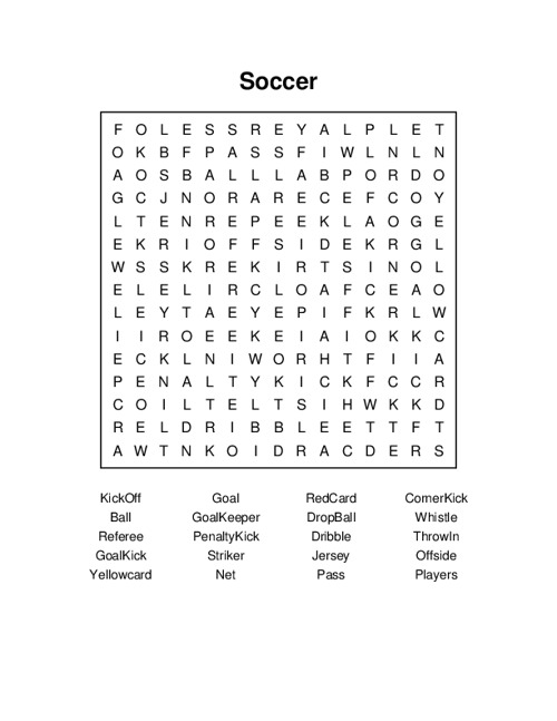 Soccer Word Search Puzzle