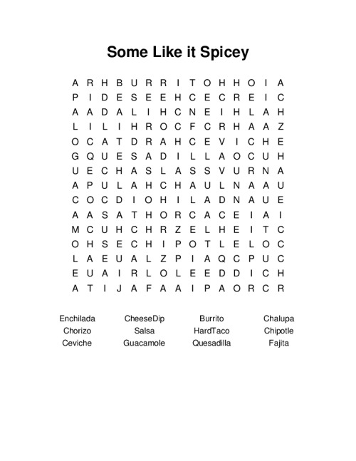Some Like it Spicey Word Search Puzzle