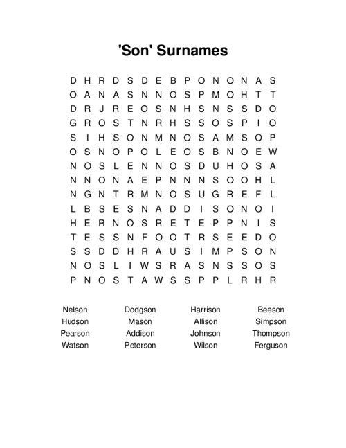 Son Surnames Word Search Puzzle
