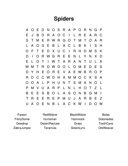 Spiders Word Search Puzzle