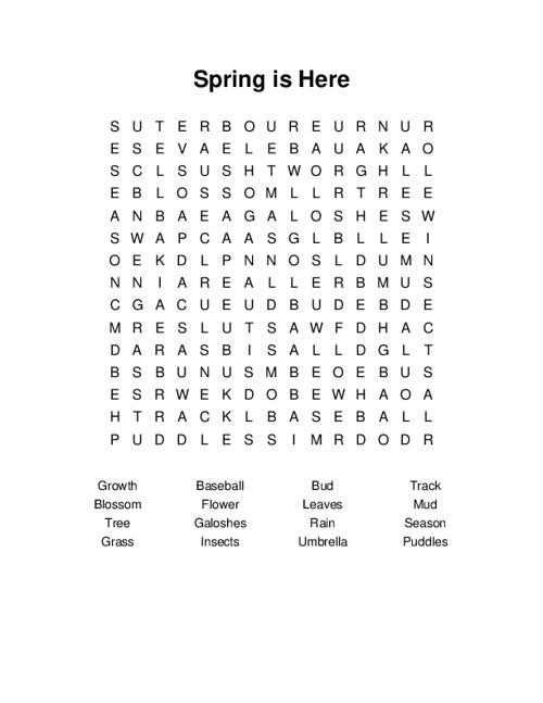 Spring is Here Word Search Puzzle