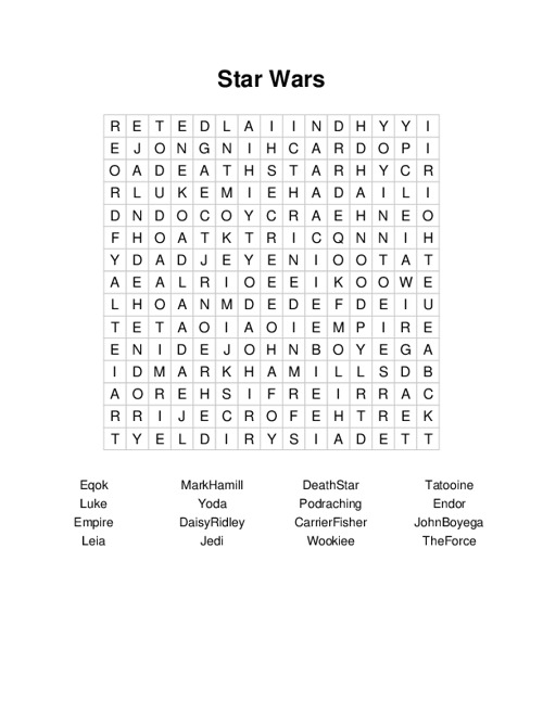 Star Wars Word Search Puzzle