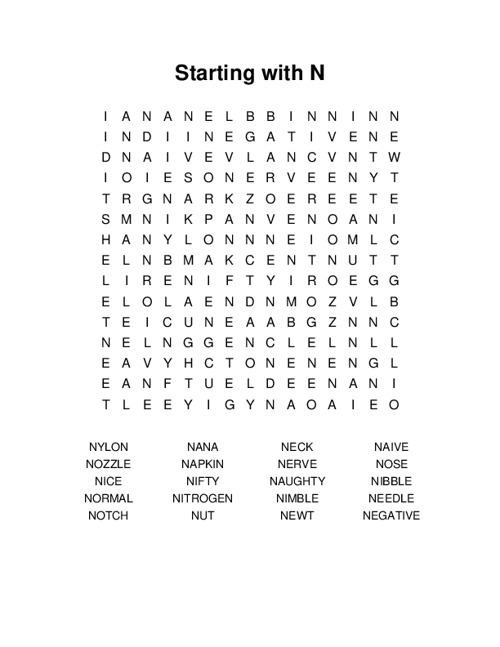 Starting with N Word Search Puzzle