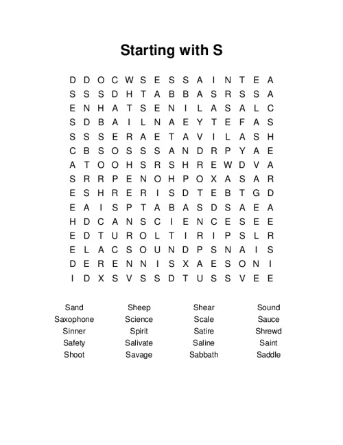 Starting with S Word Search Puzzle